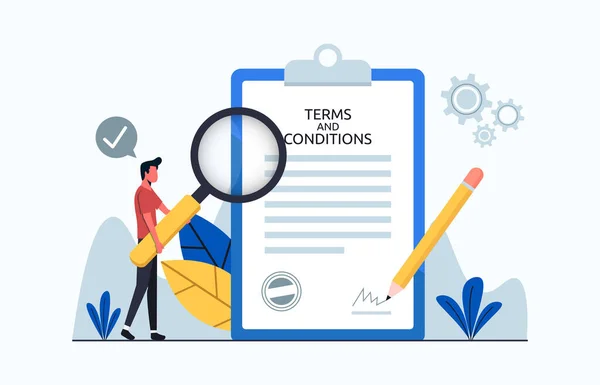 Terms Conditions Legal Concept Design Man Checking Form Agree Terms — Stock Vector