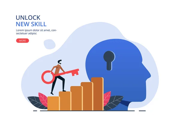 Unlock New Skill Concept Businessman Big Key Key Hole Head — Stock vektor