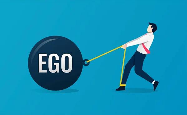 Ego Burden Concept Businessman Try Pull His Ego Businessman Facing — Archivo Imágenes Vectoriales