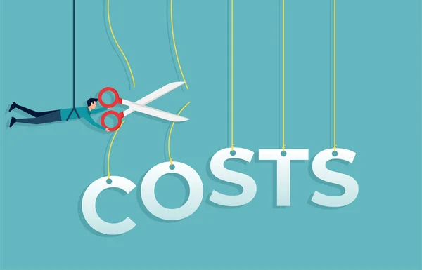 Costs Cut Concept Design Businessman Cutting Cost Word Scissor Cost — стоковый вектор