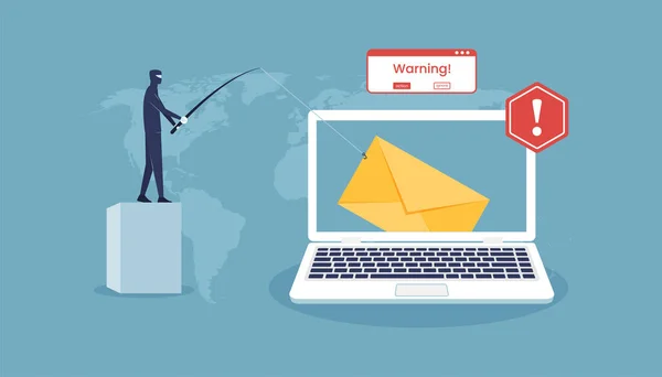 Hacker Breaks Email Laptop Screen Concept Phishing Cyber Crime Attacks — Stock Vector