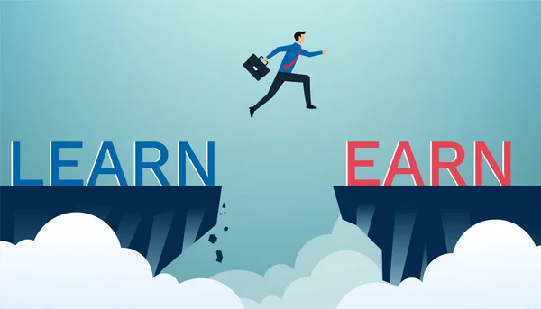 Learn Earn Concept Design Businessman Word Learn Earn More Learn — Διανυσματικό Αρχείο