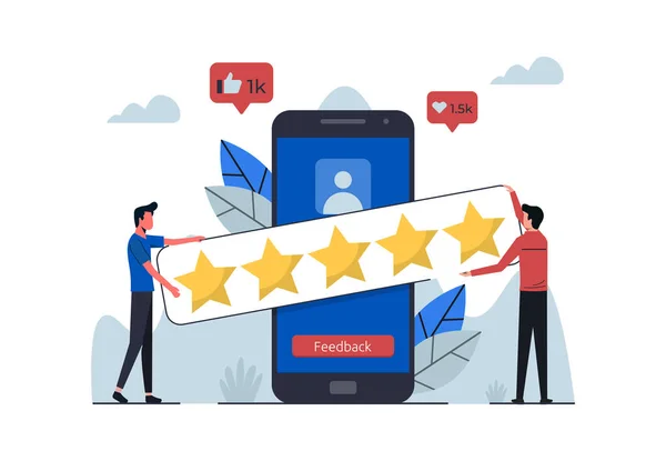 Customers Giving Five Stars Feedback Satisfaction Rating Leaving Positive Reviews — Vector de stock
