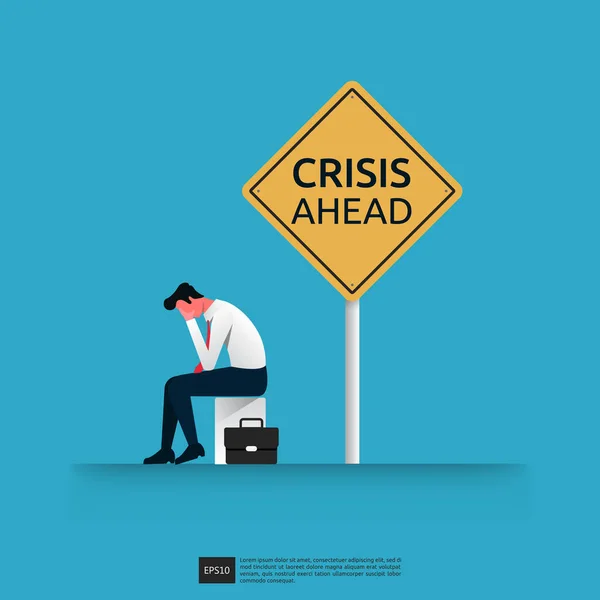 Depressed Sad Businessman Thinking Problems Crisis Sign Concept Vector Illustration — Archivo Imágenes Vectoriales