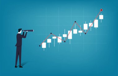 Businessman looking through telescope. Searching for opportunity and vision
