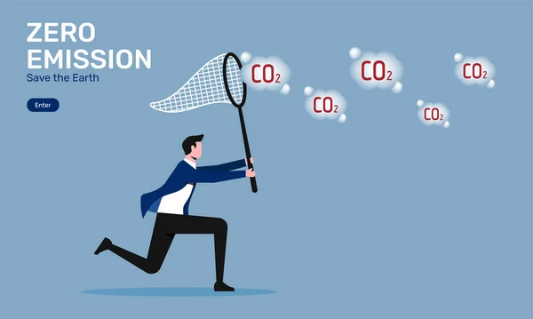 Zero Emission Concept Design Man Uses Butterfly Net Catch Gas — Image vectorielle