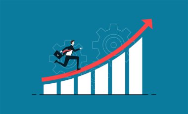 Businessman running on red arrow symbol, Business vision, career development, financial increase concept