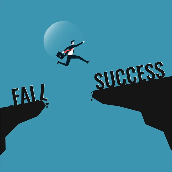 Businessman Jumping Cliff Success Fail Concept — Vetor de Stock
