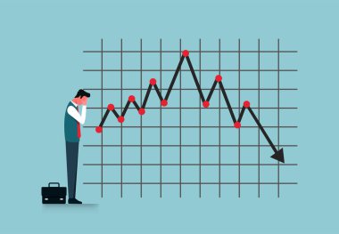 Finansal kriz, borsa ve para birimi, finansal eğilim oku ekonomik risk krizi, para kaybeden iş sembolü