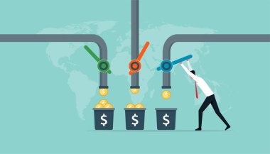 Finansal zenginlik birden fazla gelir akışı konsepti. Pasif gelirlerden gelen çoklu gelir akışı ya da çok mal varlığına yapılan yatırımlardan elde edilen gelir