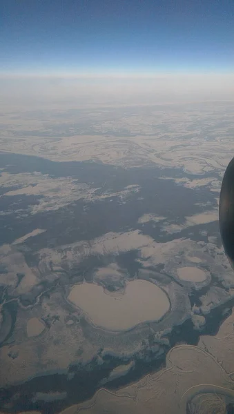 Σιβηρικά Τοπία Που Προβάλλονται Από Αεροπλάνο Που Περνά Από Πάνω — Φωτογραφία Αρχείου