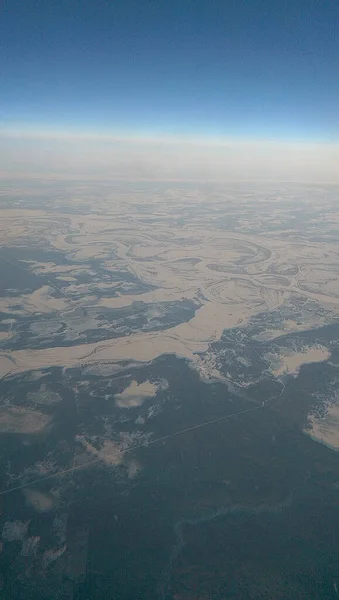 Paisajes Siberianos Vistos Desde Avión Que Pasa Por Encima — Foto de Stock