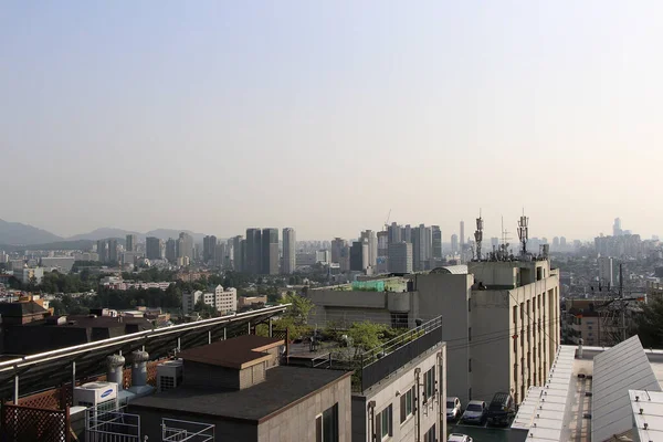 Dachy Panorama Seulu Korei Południowej — Zdjęcie stockowe