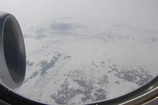 Sibiřská Krajina Pozorovaná Letadla Letícího Nad Námi — Stock fotografie