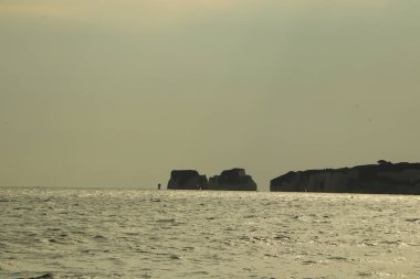 Batmakta olan yaz güneşinde Purbeck Adası plajları