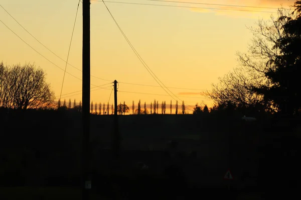 Puesta Sol Sobre Los Valles País Gales Herefordshire Frontera Cerca — Foto de Stock