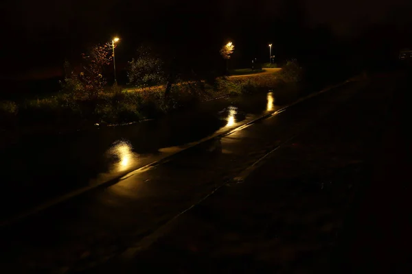 Silhouetten Verlichting Nachts Lea Rivier Hertford — Stockfoto
