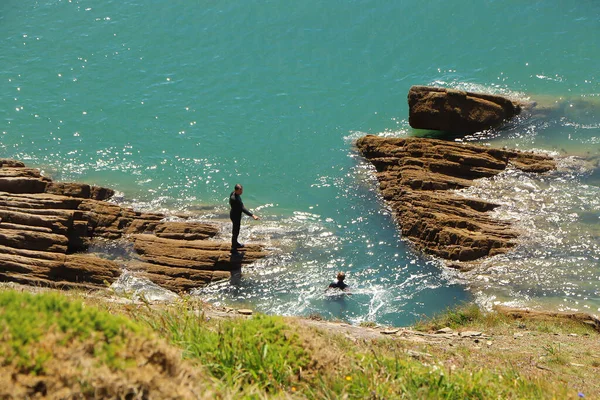 Vagues Écrasant Contre Côte Nord Devon — Photo