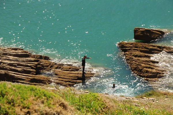 Vagues Écrasant Contre Côte Nord Devon — Photo