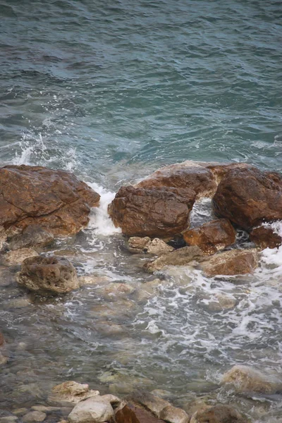 Urcând Peste Stânci Înotând Apele Cristaline Ale Plajei Afroditei Cipru — Fotografie, imagine de stoc