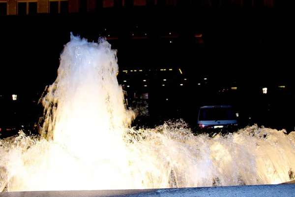 Fontaine Silhouette Sur Front Mer Hong Kong — Photo