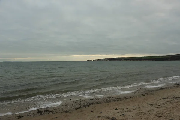 Explorando Studland Bay Con Vistas Bournemouth Isla Wight Desde Playa — Foto de Stock