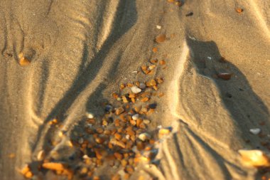 Yazın sonlarına doğru Whitstable, Kent, İngiltere sahillerinde gezinirken su tarafından yapılan kumların manzarasını ve şablonlarını ve çarpan dalgaları görürüz.