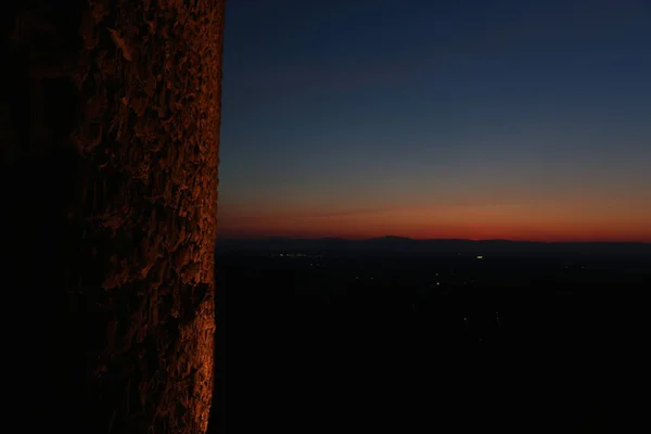Night time falling over the stones of the castle at the too of the hill in Badenweiler, South Germany, near the Black Forest