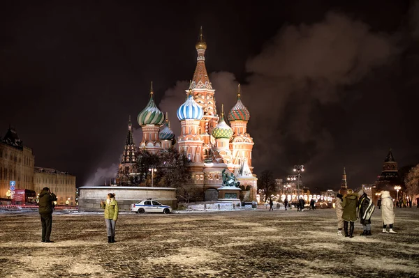 Splended View Basil Cathedral Christmas Illuminated Winter Moscow Moscow Russia — Stock Photo, Image