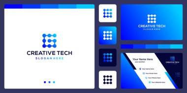 İlham logosu G harfi soyut teknoloji stili ve gradyan renk. İş, internet ve teknoloji ikonları. Kartvizit şablonu.