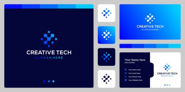 ilham logosu ilk harf Y soyut teknoloji stili ve gradyan renk. İş, internet ve teknoloji ikonları. Kartvizit şablonu.