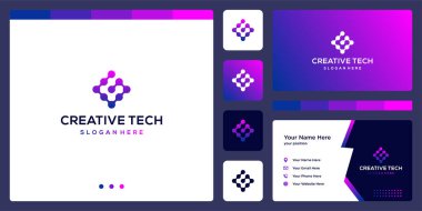 İlham logosu G harfi soyut teknoloji stili ve gradyan renk. İş, internet ve teknoloji ikonları. Kartvizit şablonu.