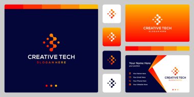 ilham logosu ilk harf B soyut teknoloji stili ve gradyan renk. İş, internet ve teknoloji ikonları. Kartvizit şablonu.
