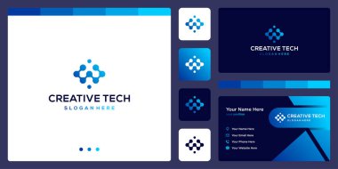 ilham logosu ilk harf W soyut teknoloji stili ve gradyan renk. İş, internet ve teknoloji ikonları. Kartvizit şablonu.