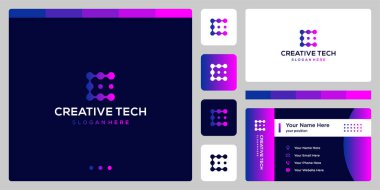 ilham logosu ilk harf C soyut teknoloji tarzı ve gradyan renk. İş, internet ve teknoloji ikonları. Kartvizit şablonu.