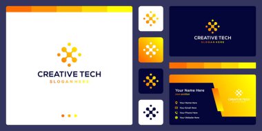 ilham logosu ilk harf X soyut teknoloji stili ve gradyan renk. İş, internet ve teknoloji ikonları. Kartvizit şablonu.