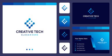 ilham logosu ilk harf C soyut teknoloji tarzı ve gradyan renk. İş, internet ve teknoloji ikonları. Kartvizit şablonu.