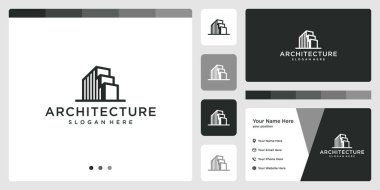 Emlak logosu tasarım şablonlu mimari yapı logosu. Gayrimenkul işleri, binalar, lüks işletmeler için ikonlar. Premium vektörler. kartvizit.