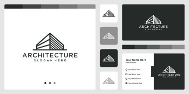 Emlak logosu tasarım şablonlu mimari yapı logosu. Gayrimenkul işleri, binalar, lüks işletmeler için ikonlar. Premium vektörler. kartvizit.