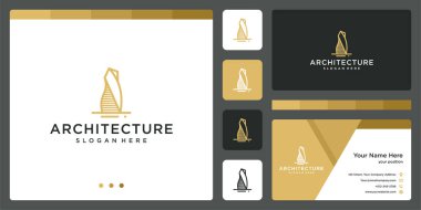 Emlak logosu tasarım şablonlu mimari yapı logosu. Gayrimenkul işleri, binalar, lüks işletmeler için ikonlar. Premium vektörler. kartvizit.