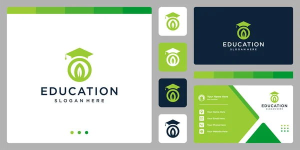 College Graduate Campus Bildung Logodesign Und Das Blatt Logo Visitenkarte — Stockvektor