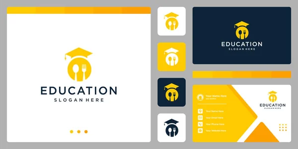 College Graduate Campus Bildung Logodesign Und Dem Löffel Gabel Logo — Stockvektor