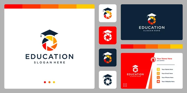 College Graduate Campus Bildung Logodesign Und Fotografie Logo Visitenkarte — Stockvektor