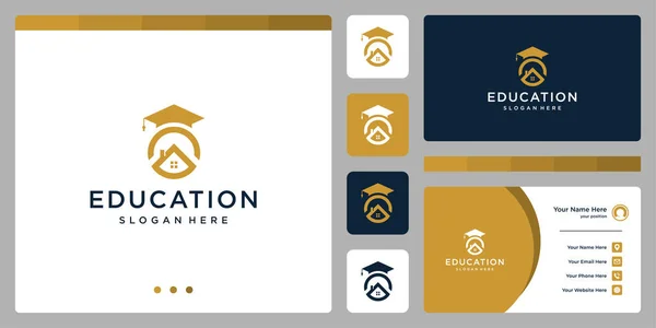 Högskola Examen Campus Utbildning Logotyp Design Och Huslogotyper Affärskort — Stock vektor