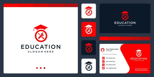College Laureato Campus Educazione Logo Design Loghi Dell Attrezzatura Biglietto — Vettoriale Stock