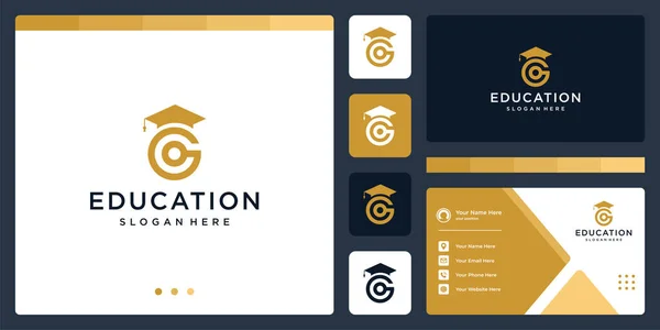 College Graduate Campus Bildung Logodesign Und Logo Anfangsbuchstabe Visitenkarte — Stockvektor