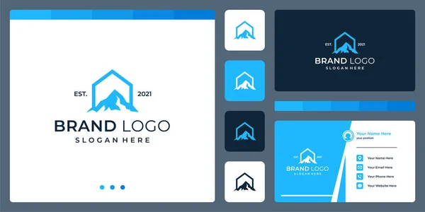 Logotipo Que Combina Formas Casa Montanha Cartões Comerciais — Vetor de Stock