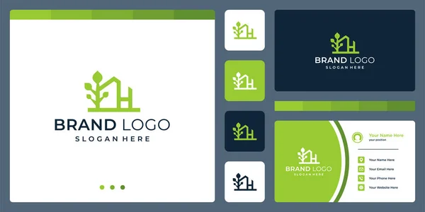 Logotipo Que Combina Formas Casa Uma Forma Árvore Abstrata Carta — Vetor de Stock