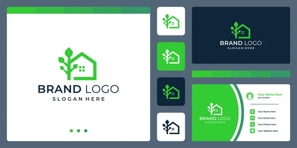 Logotipo Que Combina Formas Casa Árvore Cartões Comerciais — Vetor de Stock