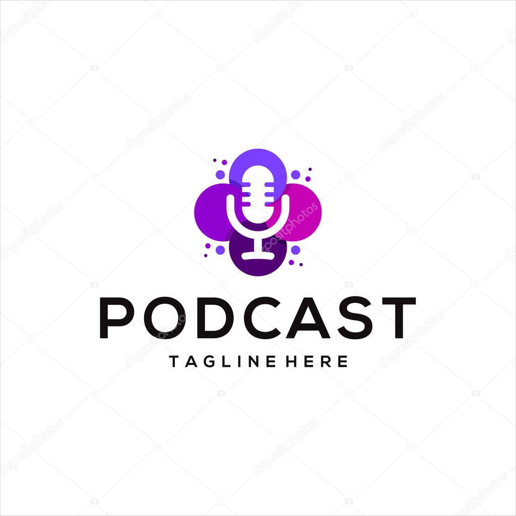 Podcast mic microphone design logo and flower logo.